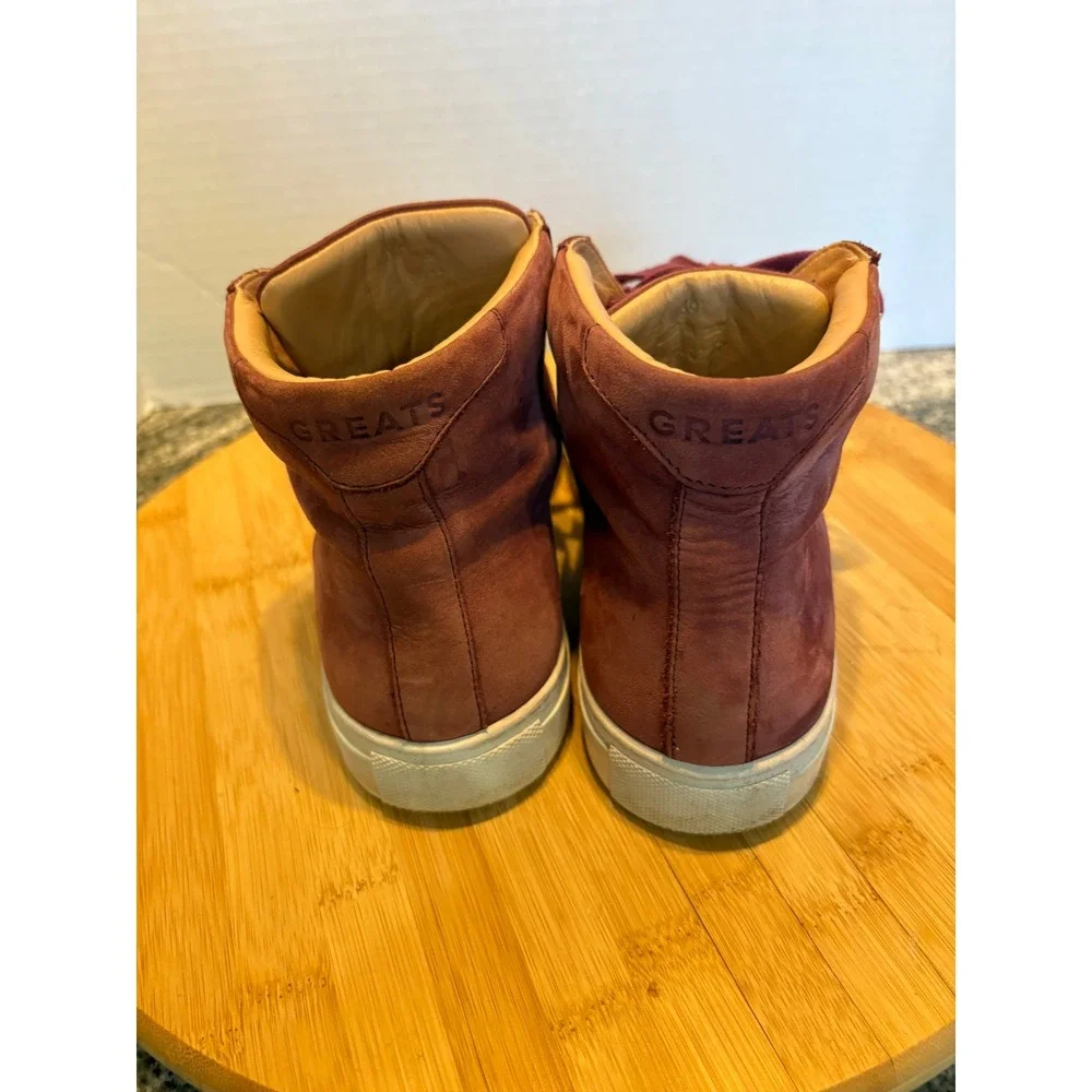 Greats Brooklyn Womens High Top Leather Sneakers, Burgundy, Casual‎